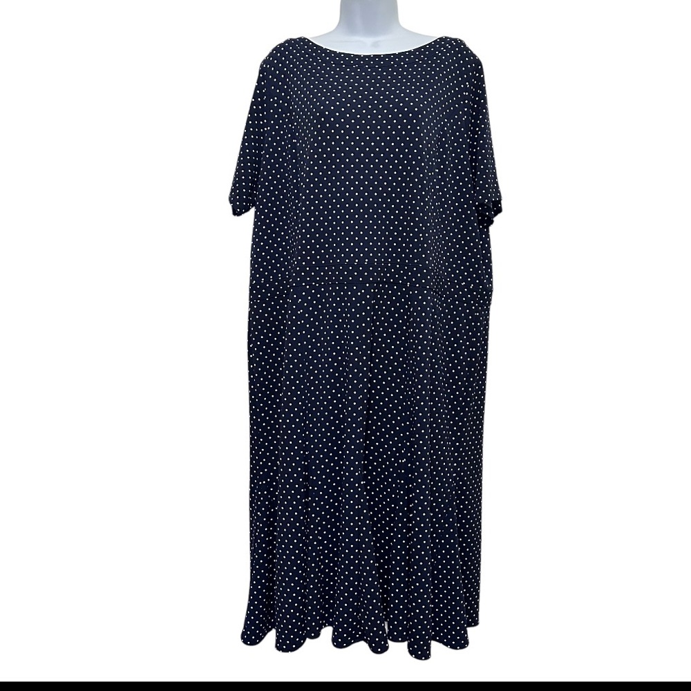Talbots Women’s Navy and White Short Sleeve Modest Midi Dress Size 18